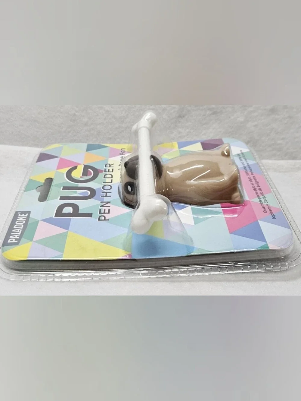 Paladone Pug Pen Holder with Bone Pen - Beige & White New